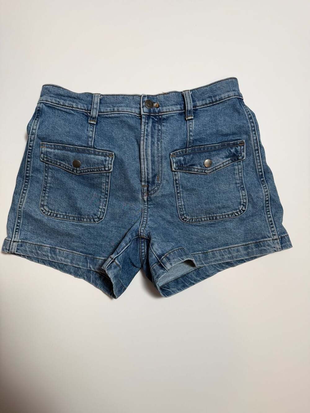 Madewell Denim Shorts Size 27 Blue Patch Pocket Utility